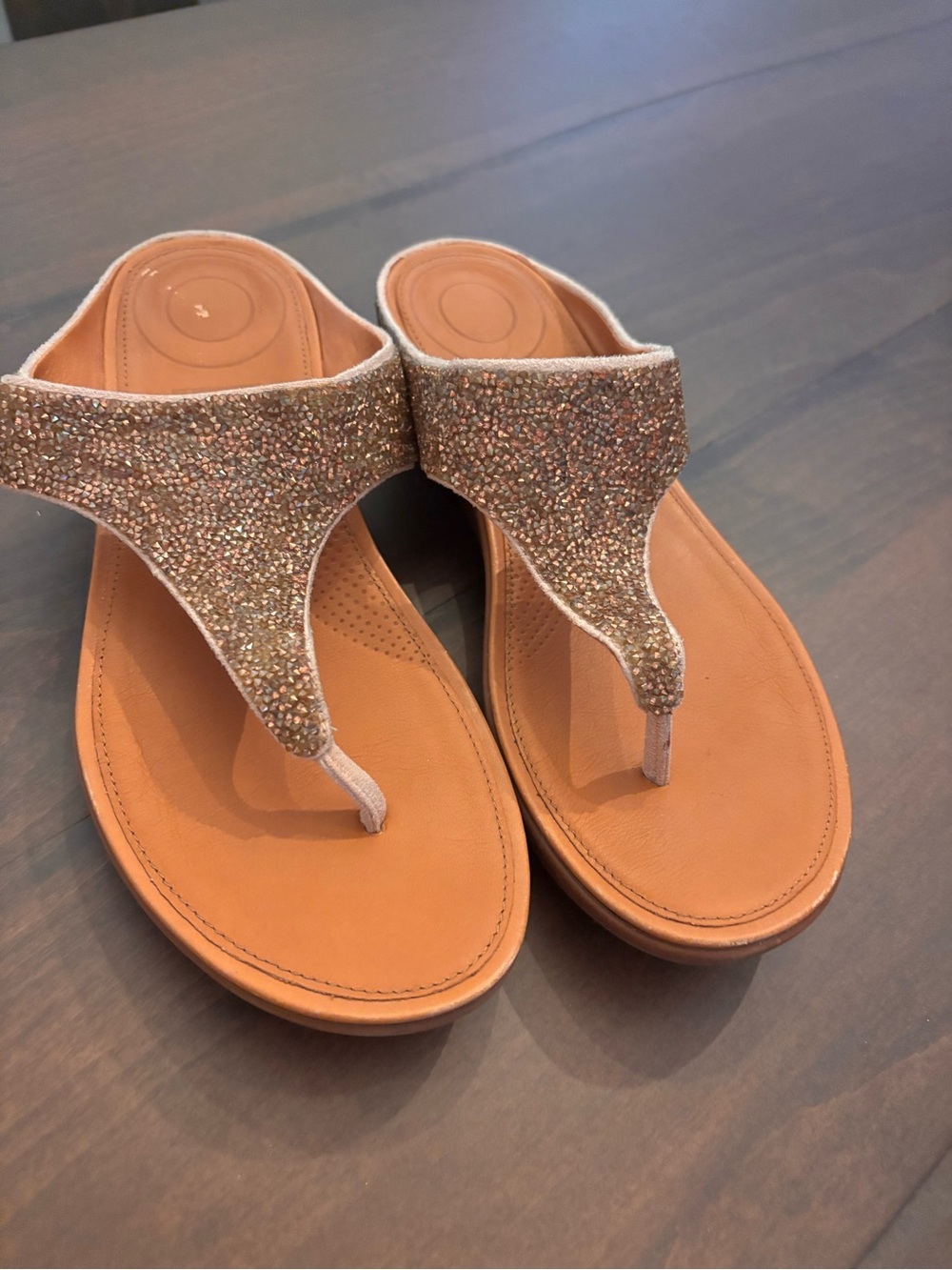 FitFlop Rosegold Beaded Wedge Thong Sandals